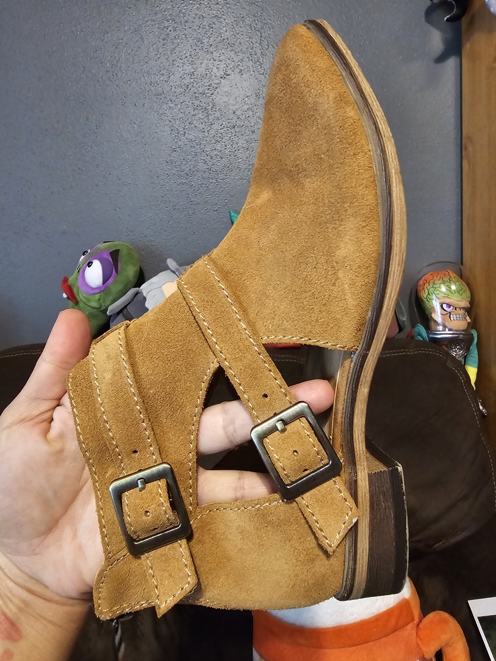 Camel Suede Double Buckle Cutout Ankle Booties Size 5.5